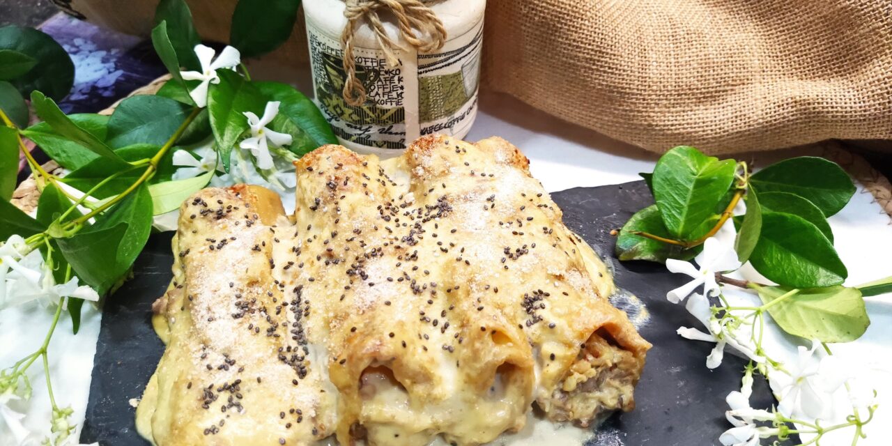 Canelones de langostinos, setas y foie