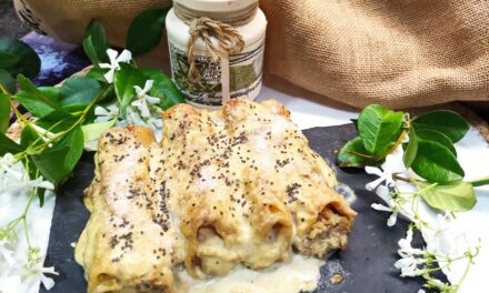 Canelones de langostinos, setas y foie